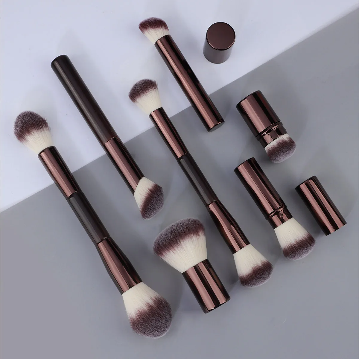 RANCAI 7PCS Makeup Brushes Set Double Head Foundation Brush Face Contour Sculpting Makeup Tool Soft Fluffy Loose Powder Brush