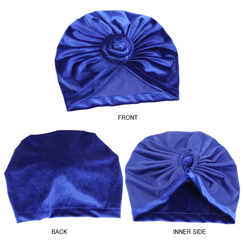 Boné de turbante de veludo Donut monocromático para mulheres, estilo Bohe, lenço muçulmano, gorro, envoltórios africanos, chapéu bandana