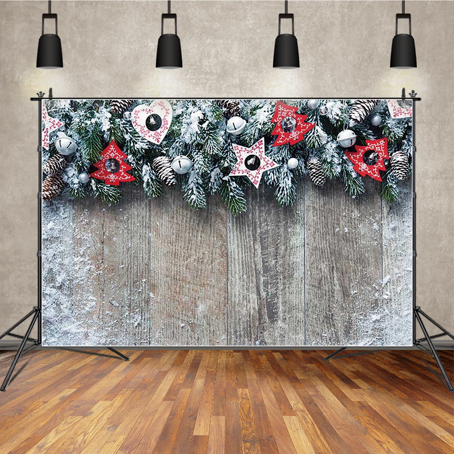 MOON.QG クリスマス木板写真背景板松の枝ギフト背景写真撮影 Photobooth パーティー装飾