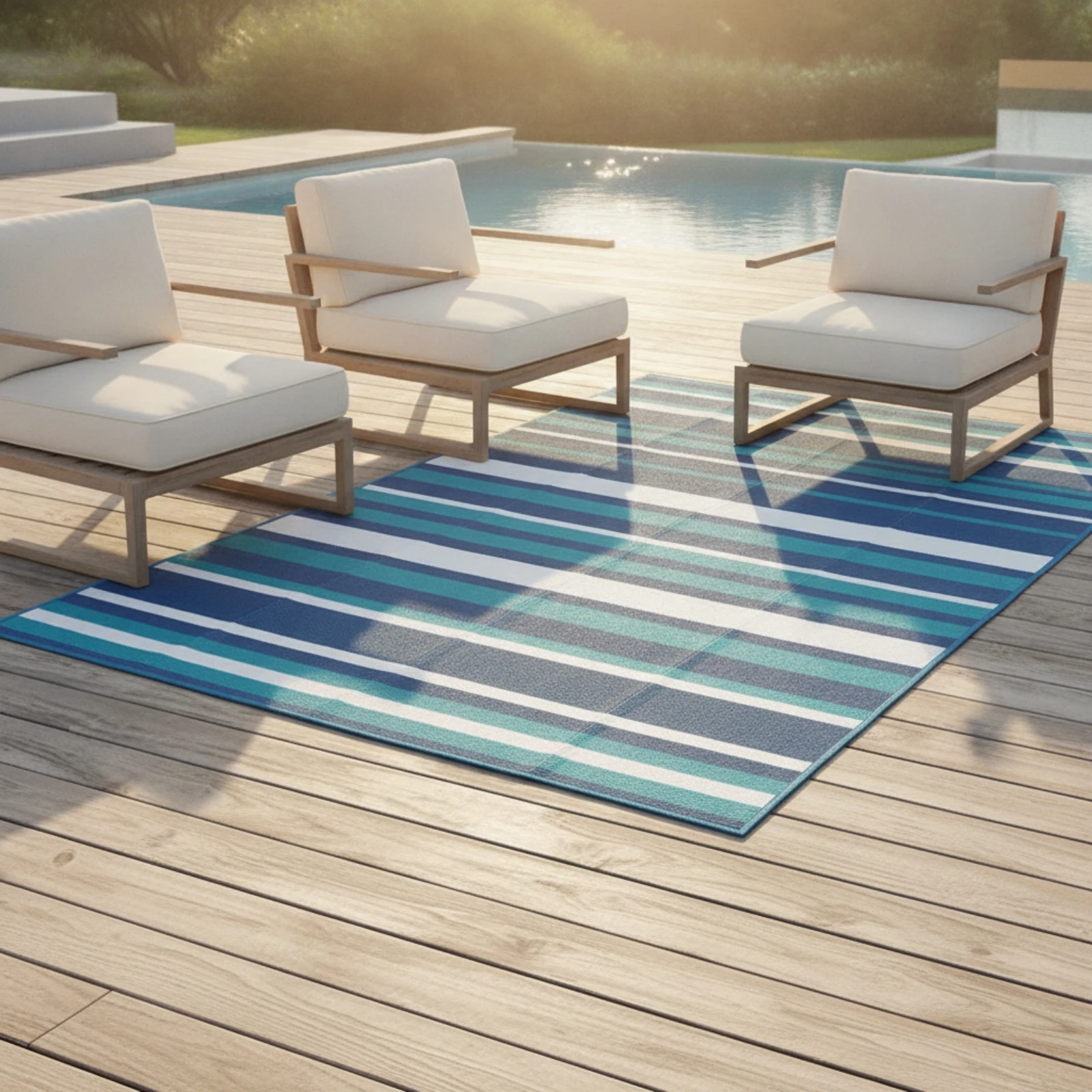 Striped Patio Mat Non-Fading Striped Outdoor Rug Woven Outdoor Rug Low-Maintenance Washable for Poolside, Camping