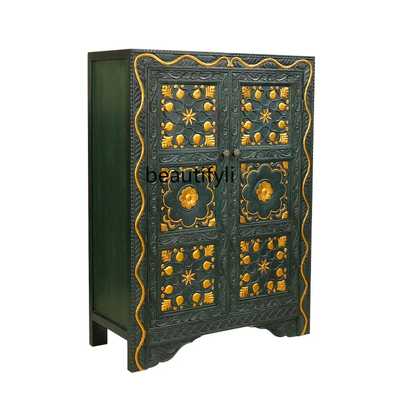 

Southeast Asia Retro Solid Wood Entrance Cabinet Thai Massage Room Entrance Storage Shoe Cabinet