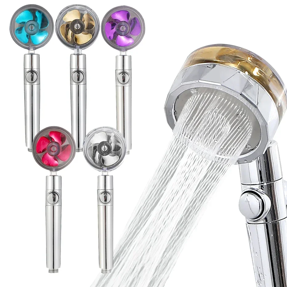 High Pressure Shower Head 360 Degree Rotate Rainfall Shower Head with Small Fan Water Saving Handheld Spray Nozzle Bathroom Tool