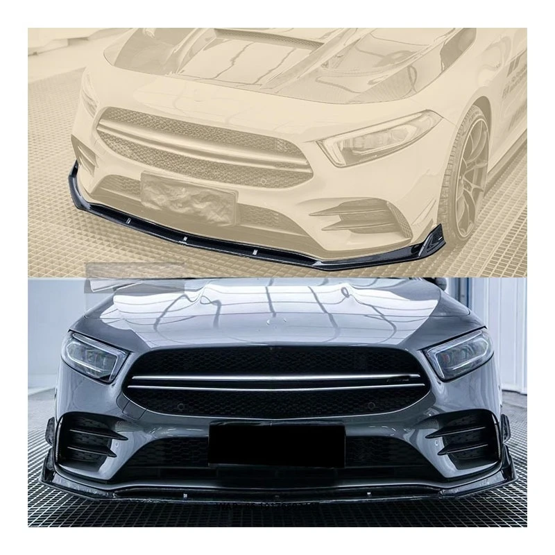 

For Class W177 A200L A35 A45 2019-2023 Dry Carbon Fiber Bumper & Front Lip with Exhaust Cut-Outs