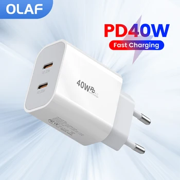 Olaf USB C şarj 40W hızlı şarj şarj 2port tipi C cep telefonu şarj PD güç adaptörü Samsung Xiaomi iPhone QC3.0