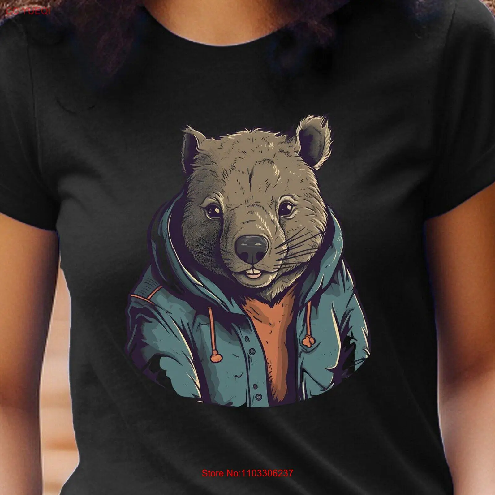 Wombat Shirt Hipster Wombat Wearing A Hoodie T-Shirt Funny Animal Graphic Tee