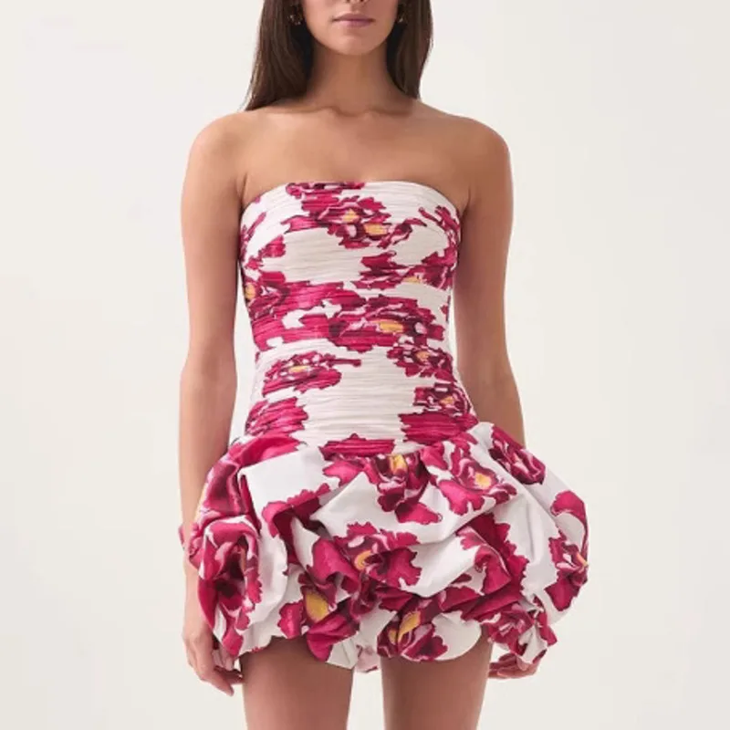 HKSH ฤดูร้อนใหม่ผู้หญิง Chic Y2K ร้อนหวาน Streetwear INS แฟชั่น Slim ดอกไม้พัฟชุดกระโปรงสั้นจีบกระโปรงน้ํา HK5678