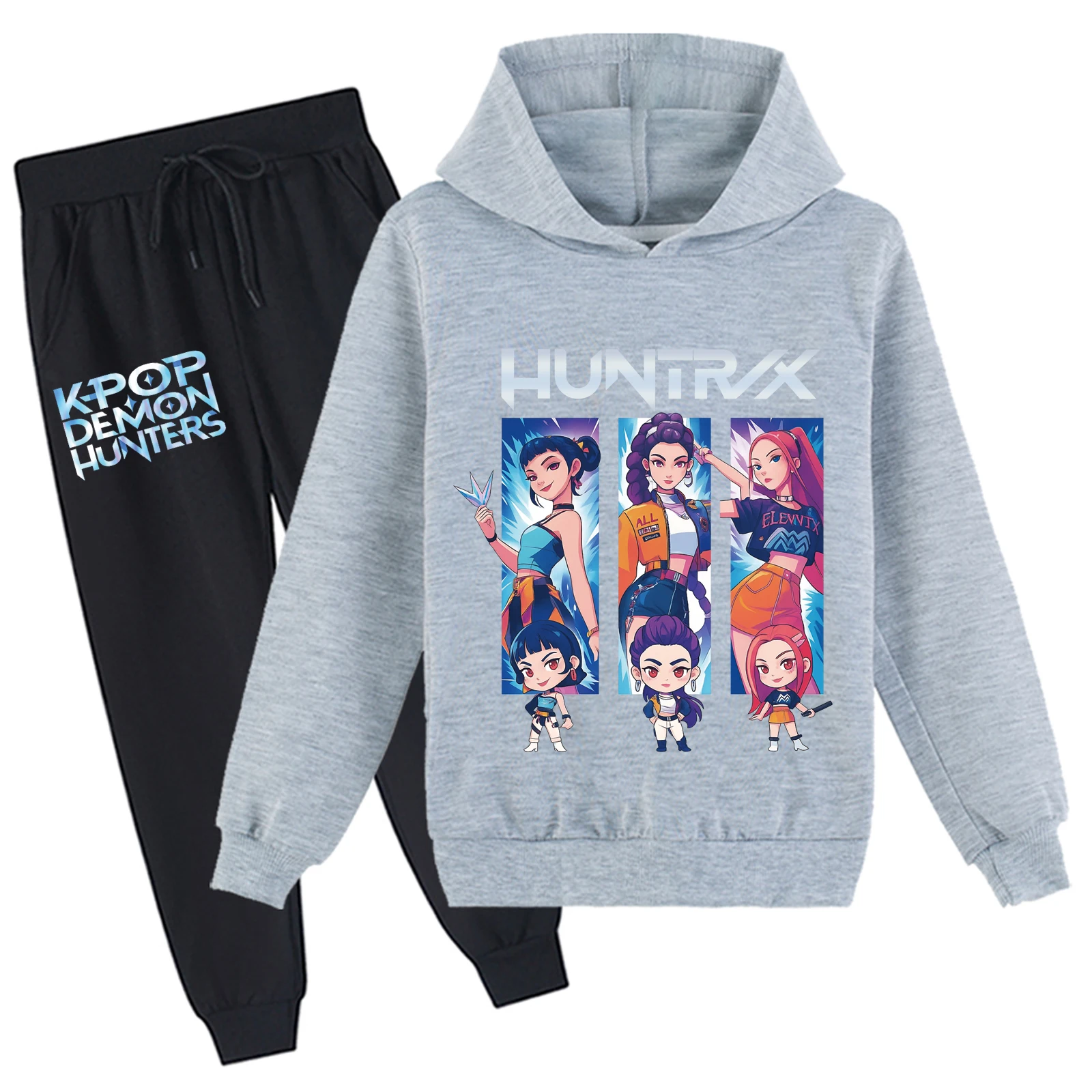 KPop Demon Hunters – ensemble de 2 sweat à capuche et pantalon Long en coton, sweat-shirt doux pour enfants (2-14 ans, 6 couleurs)