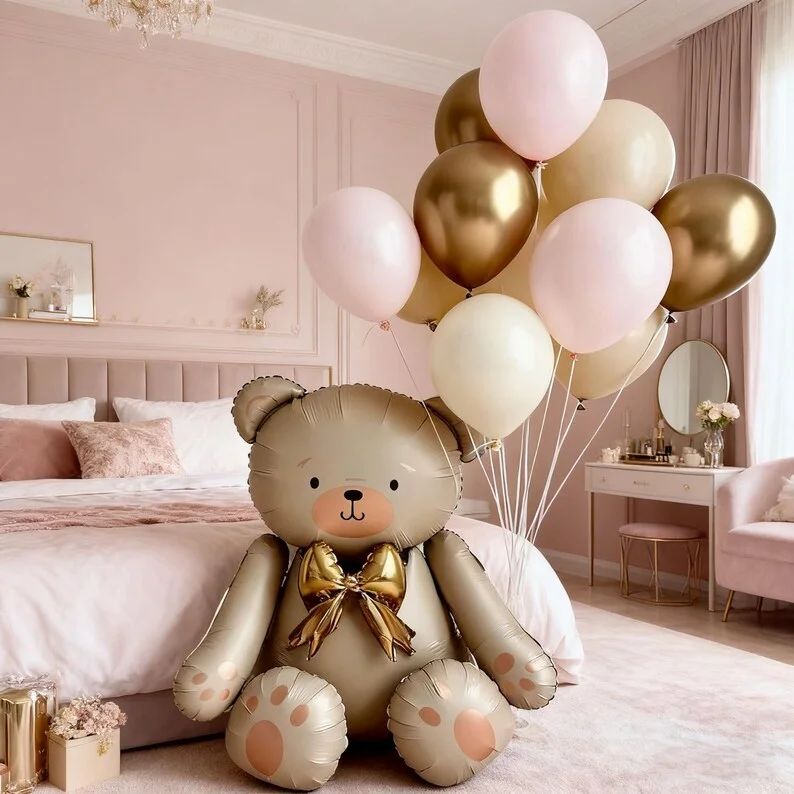 Matte White Bow Teddy Bear Balloon Set Latex Balloons for Birthday Party Shower Engagement Wedding Decoration Supplies Gifts - view 3