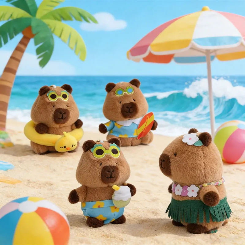 

Плюшевый брелок-капибара 13 см в гавайском стиле с плавательным кругом и доской для серфинга