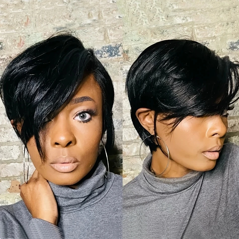 짧은 밥 가발 픽시 컷 여성용 인모 가발 자연 색상 기계 제작