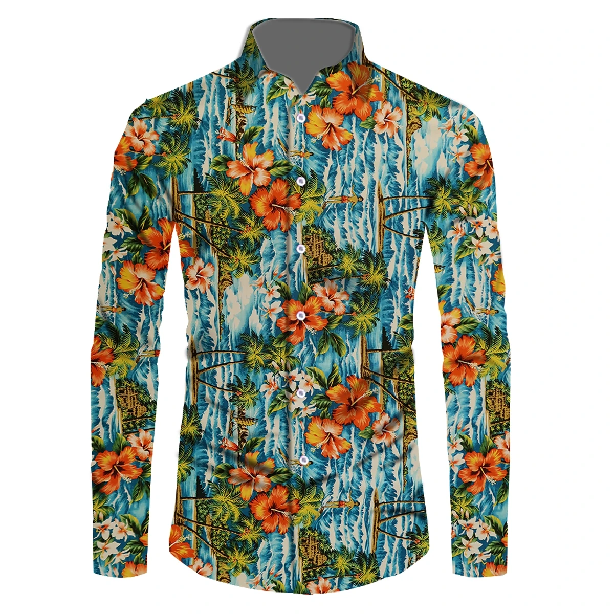 Autumn Spring Refined Tropical Good Quality Hawaiian Beach Shirts OEM/ODM Light Blue Noble Beach Fit Male Shirt