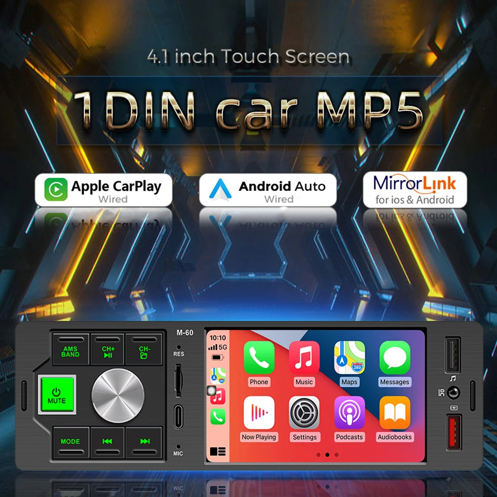MEKEDE 4.1' HD Screen Car MP5 Player Smart BT FM USB AUX Car Radio Stereo 7 Colorful Lights Video Output Vehicle Player