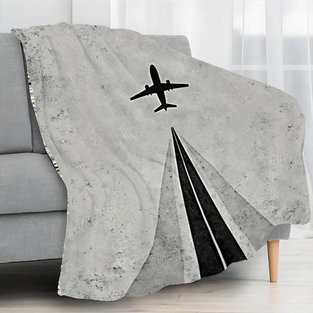 Vintage Airplane Landing Runway Throw Blanket Cozy Home Decor Gift for Aviation Lovers