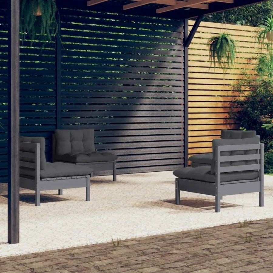 

4 Piece Patio Lounge Set with Anthracite Cushions Pinewood
