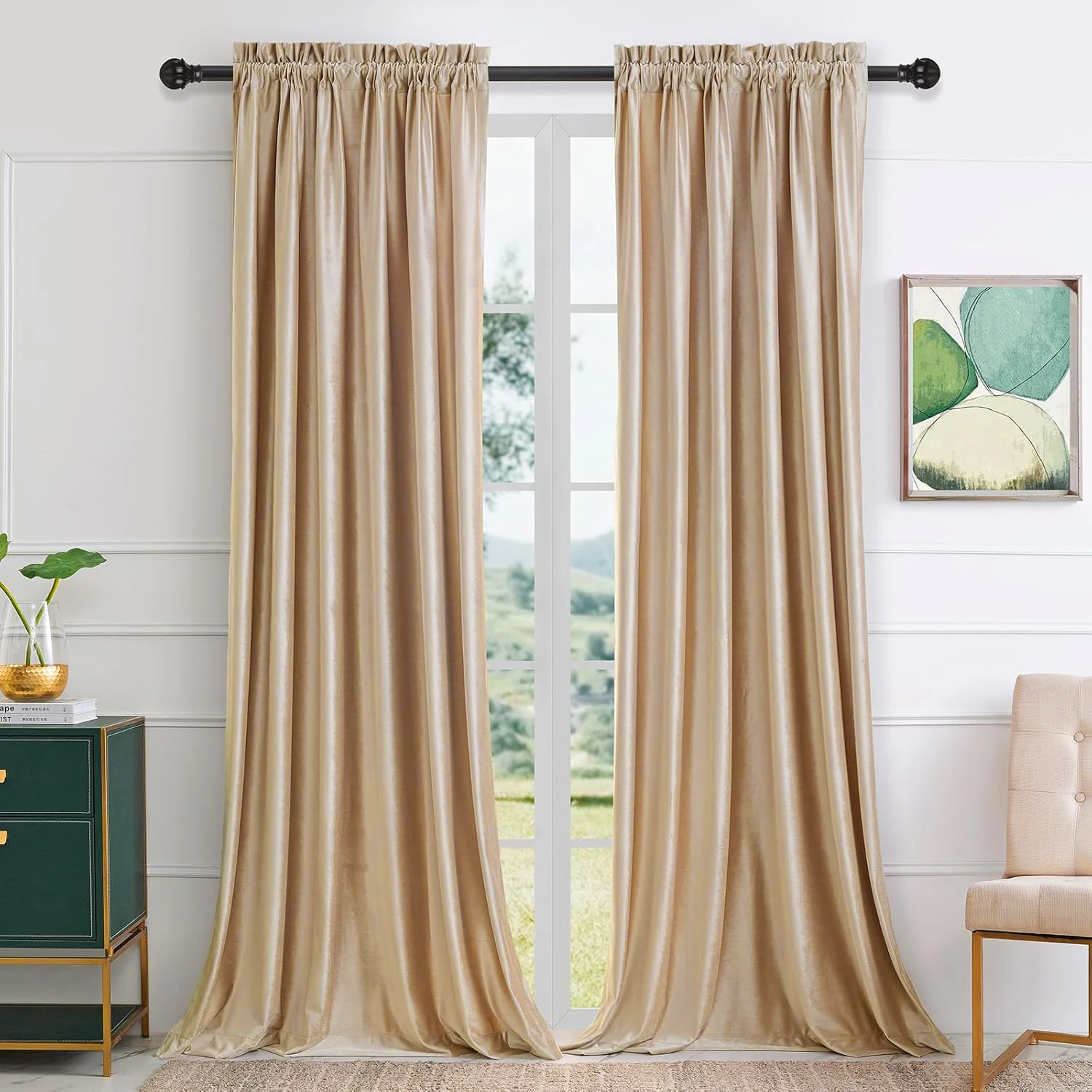 1pc Christma Beige Velvet Curtains Luxury Blackout Curtains for Bedroom Living Room Darkening Thermal Insulated Modern Drapes
