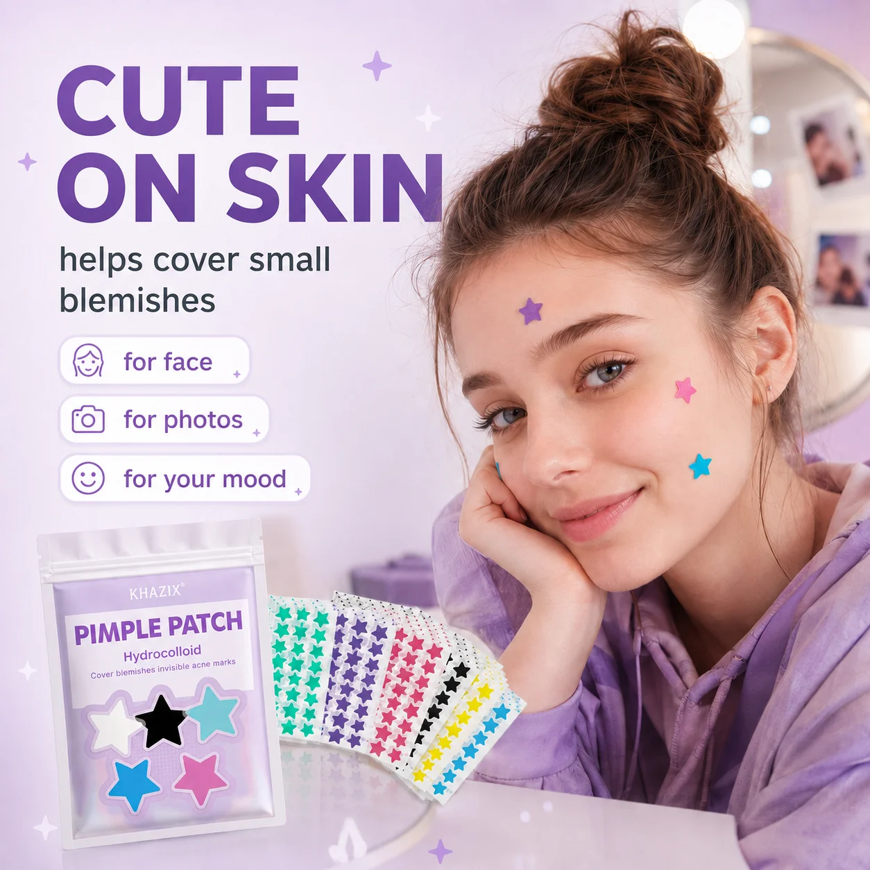 240pcs Cute Colorful Star Pimple Patches, Acne Spot Covers for Face Blemishes and Pimple Marks, Unisex. view 3