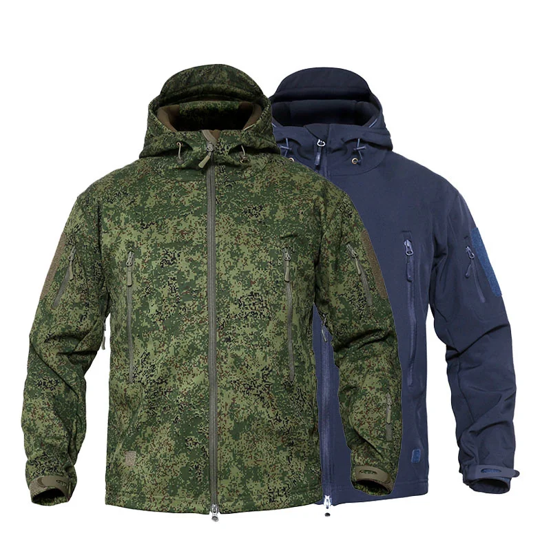 Men's Military Camouflage Fleece Tactical Jacket Men Waterproof Softshell Windbreaker Winter Army Hooded Coat Hunt Clothes