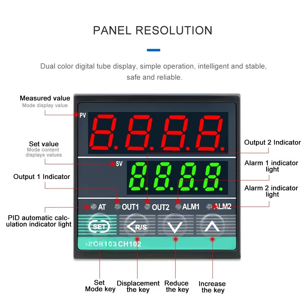 CH102 Intelligent PID Temperature Controller High Precision Temperature Protector Digital Display Double Output