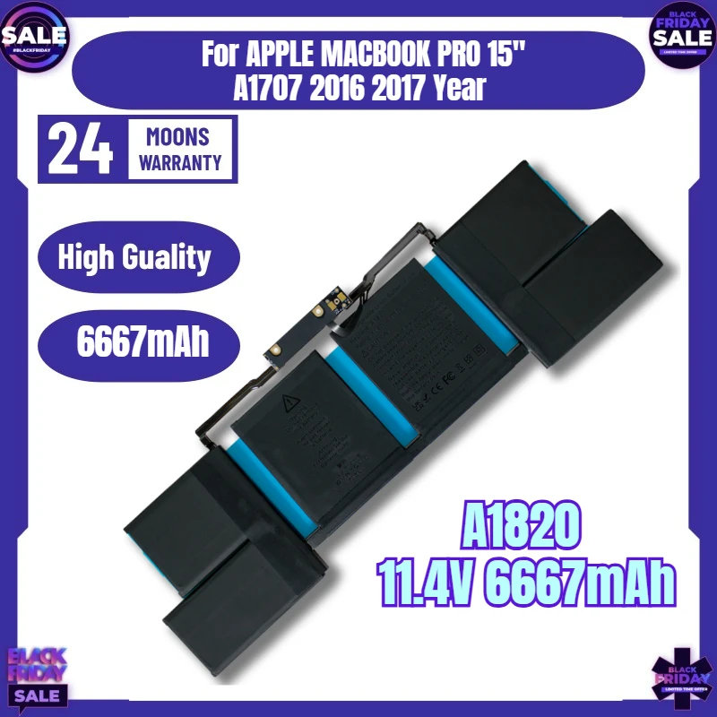 SWZY 11.4V 6667mAh Laptop Battery A1820 for APPLE MACBOOK PRO 15