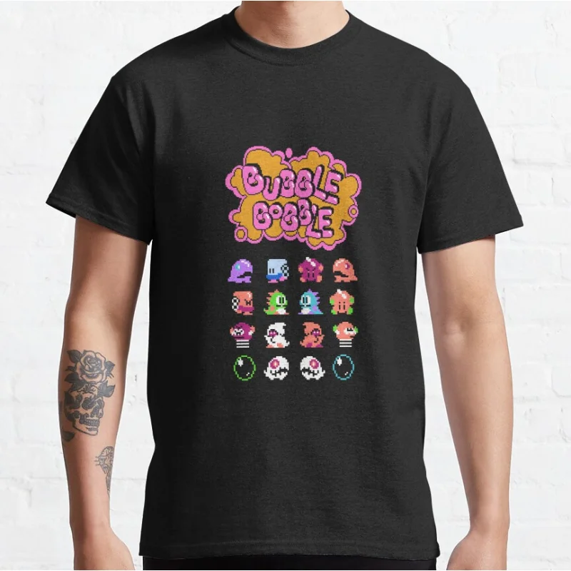 80s Vintage Kawaii dinosaur Japan Arcade game Bubble Bobble Retro Cute Dragon graphic t shirts large size S-6xl tops