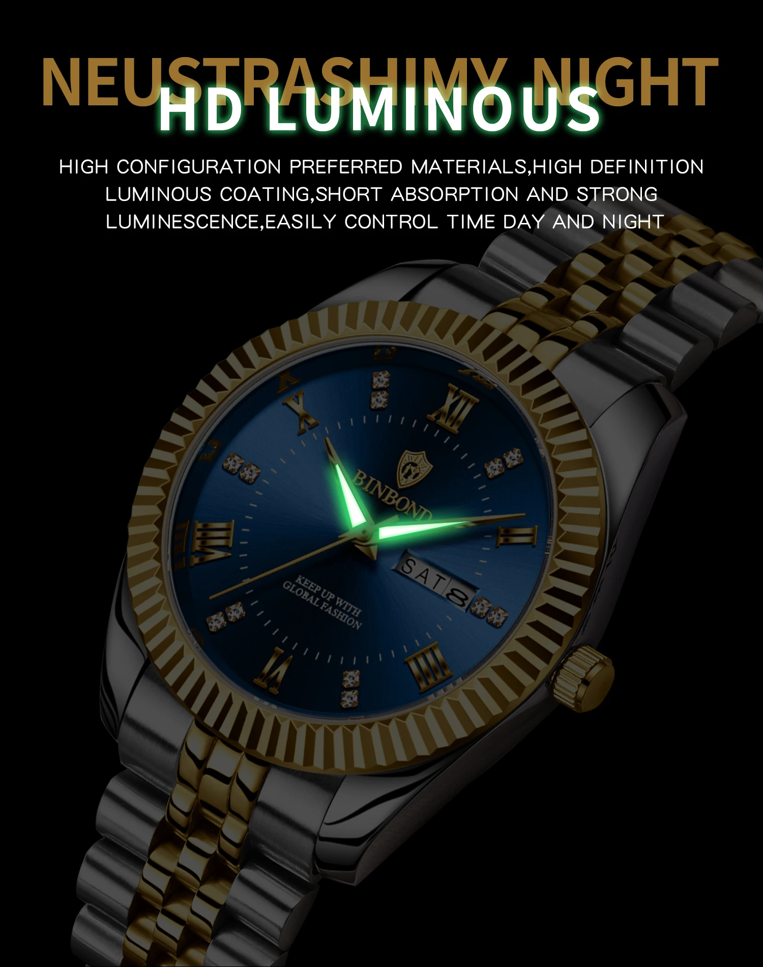 Binbond novo 0756 relógio masculino calendário à prova dwaterproof água elegante e high-end nova versão coreana relógio de quartzo luminoso masculino