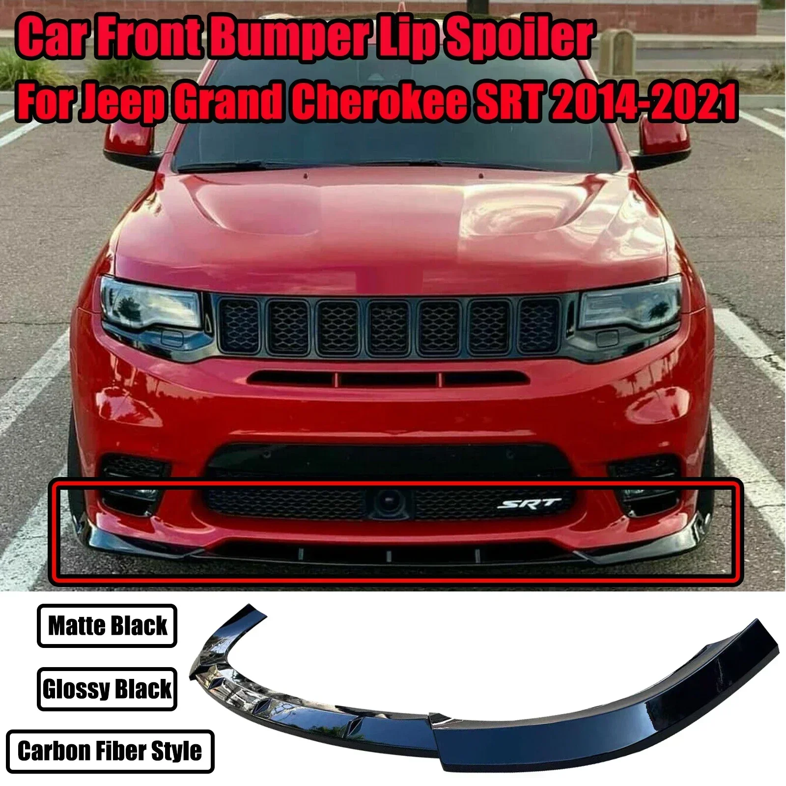 

3Pcs Car Front Bumper Lip For Jeep Grand Cherokee SRT 2017-2021 Spoiler Splitter Carbon Fiber Style Matte Black Glossy Black