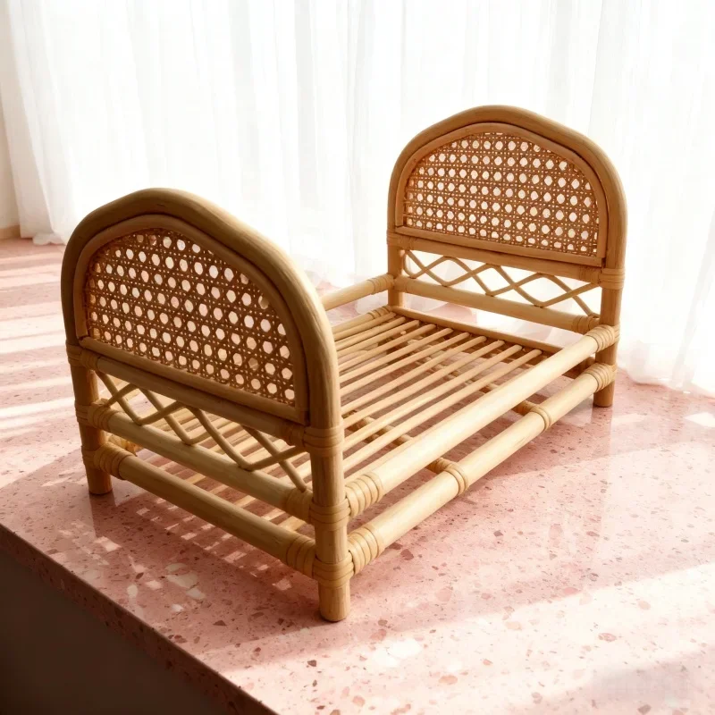 

Реквизит для детской фотосессии унисекс - винтажная деревянная кровать из ротанга ручной работы для позирования, аксессуары для фотосъемки новорожденных для мальчиков и девочек