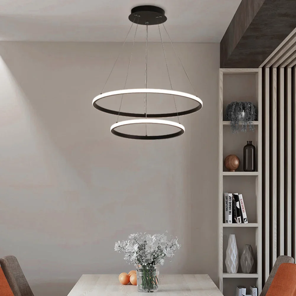 Modern Pendant lamp Led 2/3 Rings Circle Ceiling Hanging Chandelier Black Loft Living Room Kitchen Pendant Home Lighting Fixture