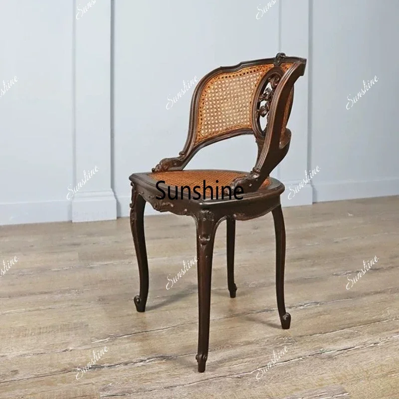

French log rattan leisure chair European retro nostalgic antique back chairTJ