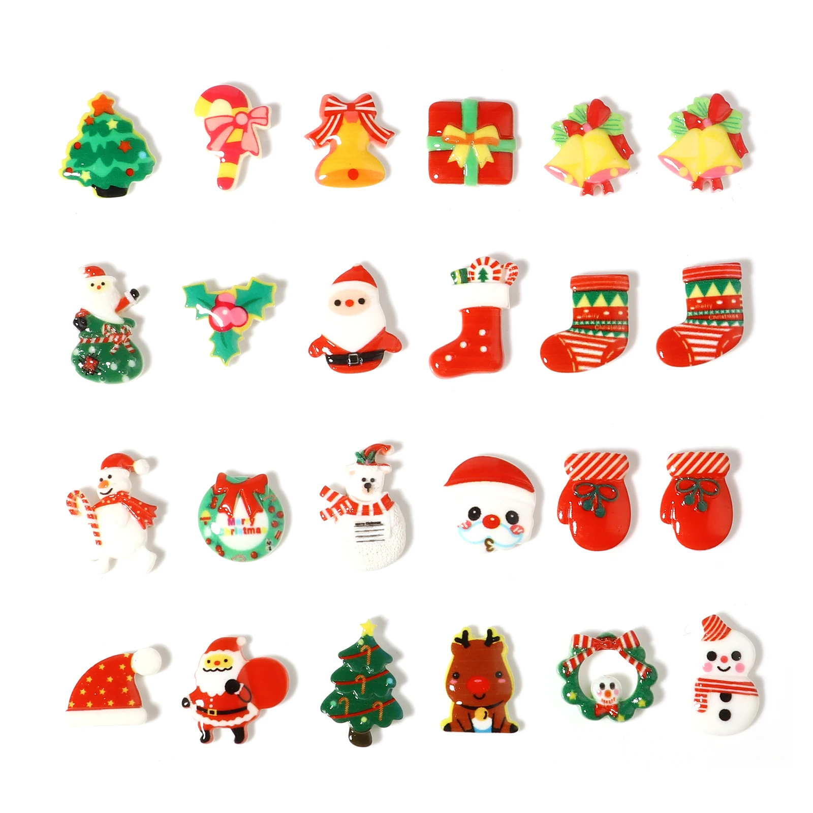 20 PCs Christmas Series Resin Embellishments Christmas Santa Claus Multicolor Resin Cabochon for DIY Christmas Jewelry Gifts