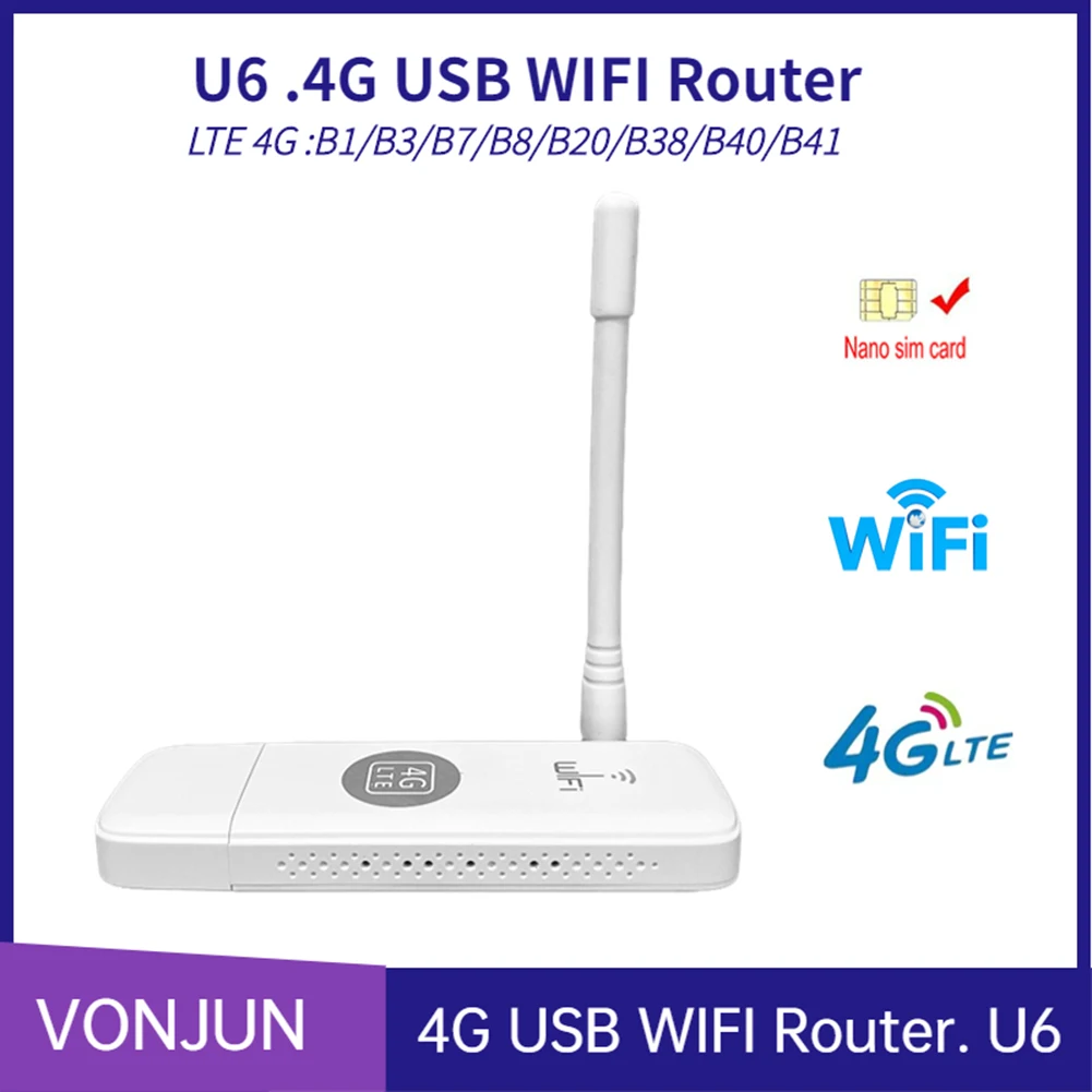 휴대용 4G LTE 무선 라우터, USB 동글, 150Mbps 모뎀 스틱, 나노 SIM 카드, 모바일 와이파이 핫스팟, 안테나 포함