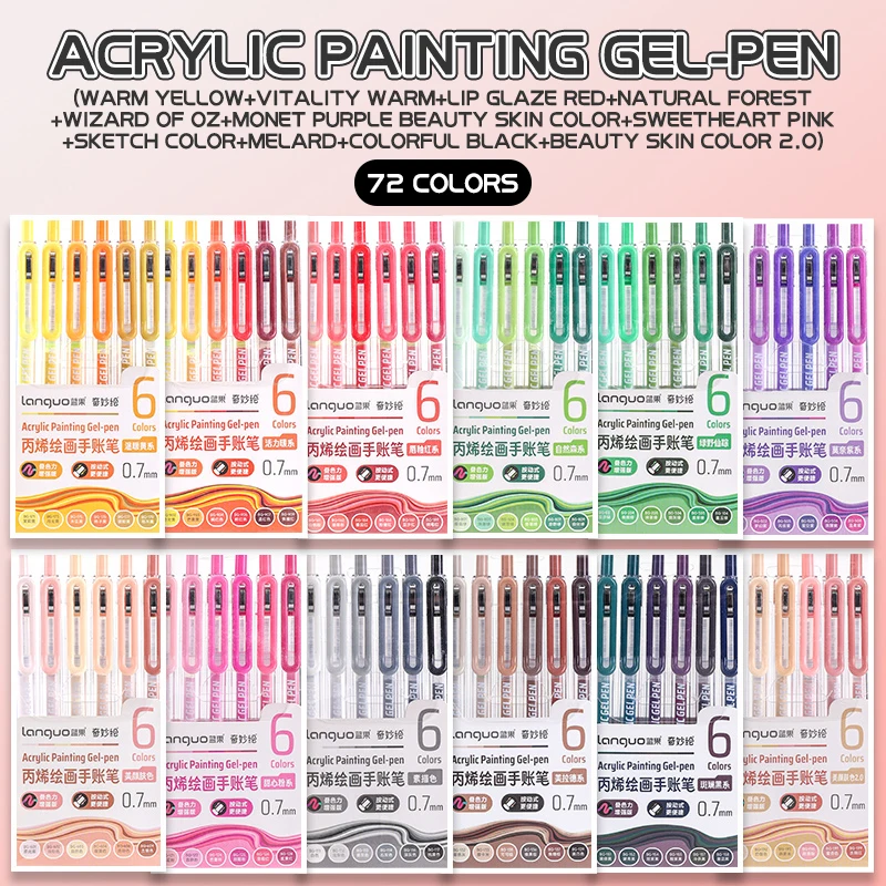 6-90 Farben Languo Acryl-Gelstift-Set, Handbuch-Stift, mehrfarbiger Neutralstift, Schreib- und Zeichenstifte für Schüler, D200 – Detail 31