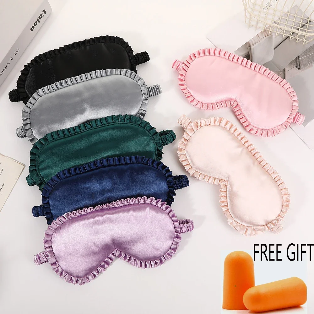 

Шелковая маска для глаз премиум-класса с резинкой для сна и путешествий | Тени для век с кружевной отделкой, светонепроницаемые, дышащие повязки на глаза против храпа