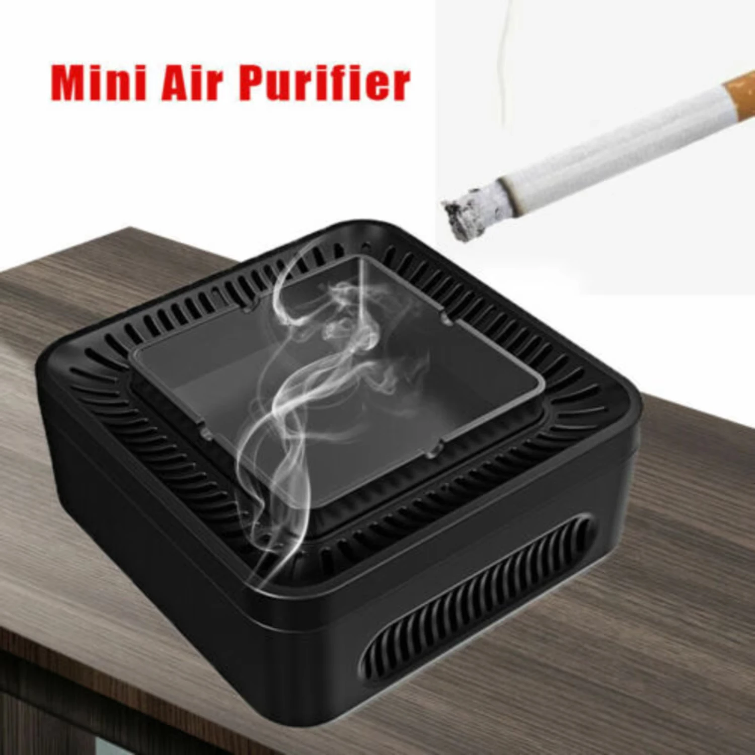 Ashtray Black Household Smokeless Ash Tray USB Type Operate Smoke Free Ashtray Triple Filter Smoke Odor Eliminator