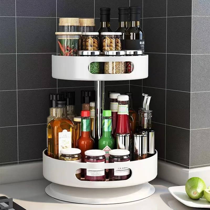 

Adjustable 360° Rotating Spice Organizer Carbon Steel Kitchen Countertop Storage Shelf Space Saving Durable Spice Rack for Home