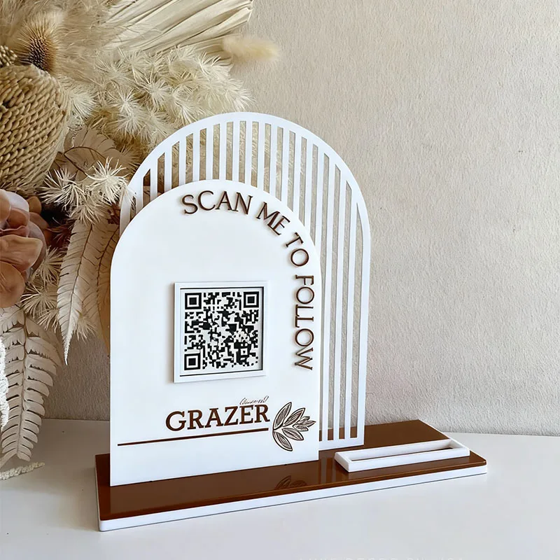 Custom Acrylic QR Code Display Stand With Logo For Google Business Social Media QR Code Personalized Design Shop Decoration