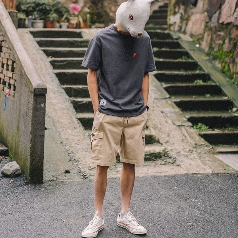 

Мужские короткие брюки, широкие свободные черные бермуды, мужские шорты-карго, полудлинные мешковатые мужские удобные Harajuku 2025, модный хлопок