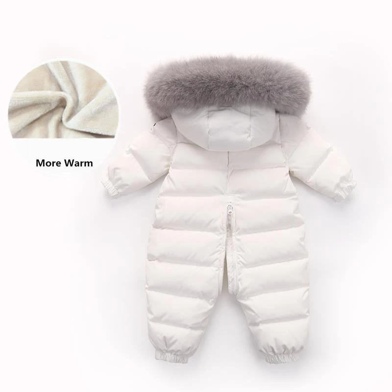 -30 Degree Russian Winter Kids Jumpsuit Real Fox Fur Plus Velvet Children Overalls 1-4 Years Infant Little Boy Romper Snowsuit