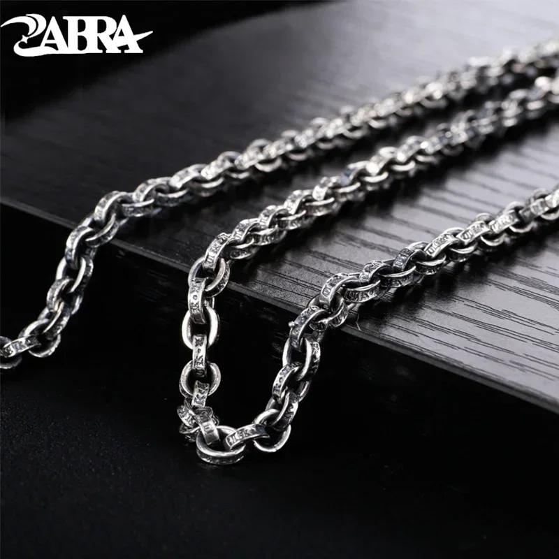 ZABRA Buddhism Mantra Signet 925 Sterling Silver Necklace Men Width 5mm 50/55/60/65/70cm Long Box Chain Biker Jewellery