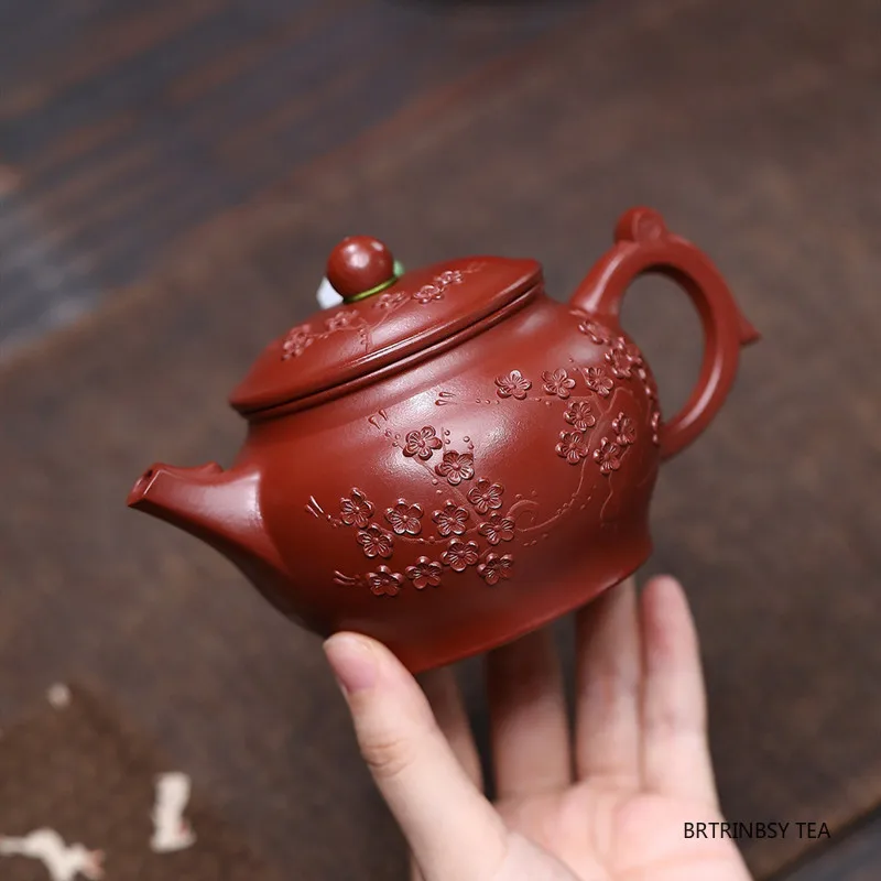 

250ml Yixing Purple Clay Teapot Handmade Flowers Beauty Zisha Tea Pot Raw Ore Dahongpao Kettle Chinese Household Tea Set Teaware
