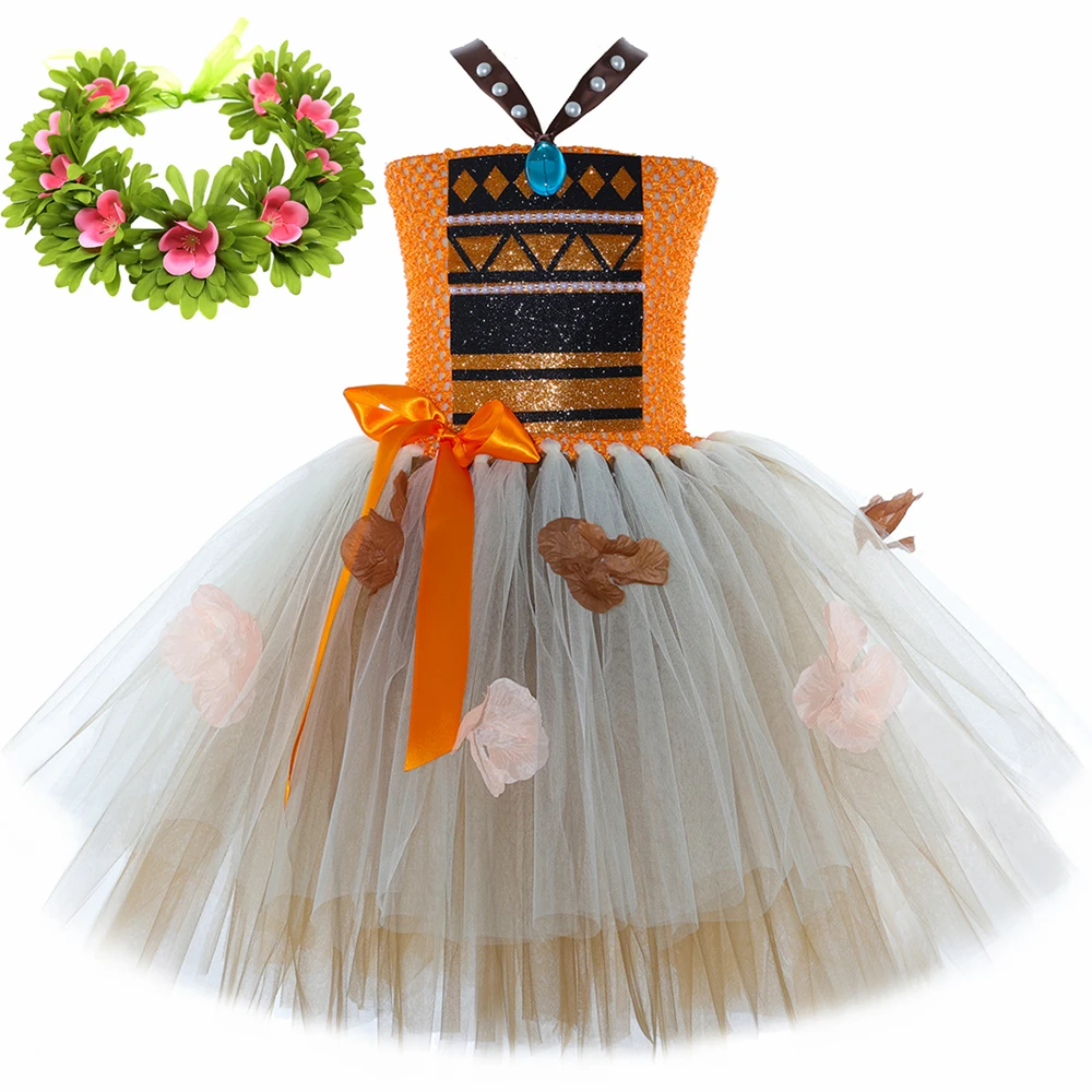 Moana Costume for Girls Ocean Adventure Maui Princess Tutu Dress Up Clothes Toddler Kids Halloween Birthday Party Tulle Dresses