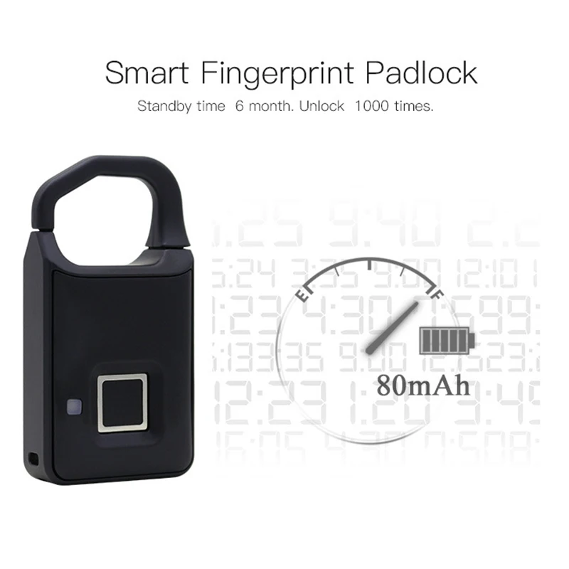 Imagem -04 - Fingerprint Smart Cadeado Fingerprint Lock Home Bagagem Dormitório Locker Porta do Armazém Impermeável em Espera Novo