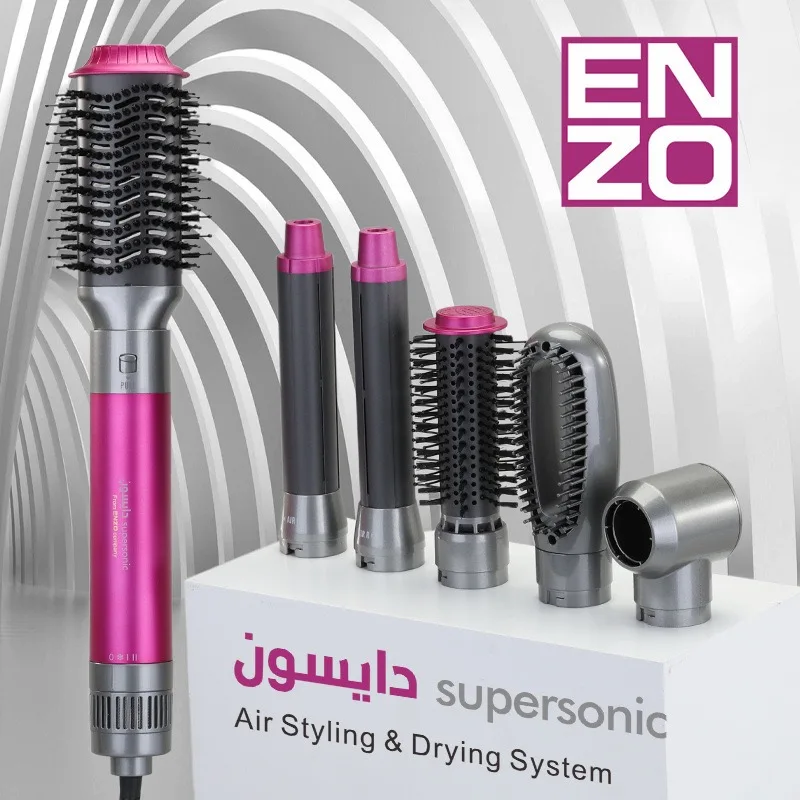 ENZO Professional Multifunctional 6 in 1 Hair Dryer Hair Curler Straighter Hot Air Comb Box Set Styling Tools Negative Ions