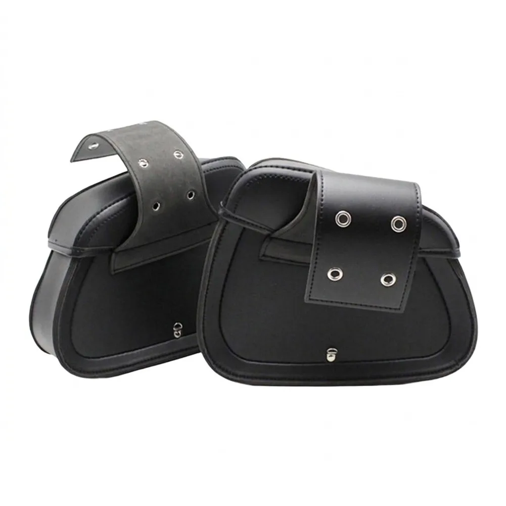 Side Storage Bags Black Waterproof PU Leather Motorcycle Saddlebags With 3 Digit For Combo Lock Side Panniers Storage For Retro