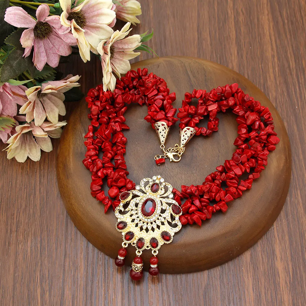 Neovisson Natural Stone Beads Necklace for Women Gold Color Morocco Caftan Jewelry Multilayer Chain Necklace Arab Pearl Choker