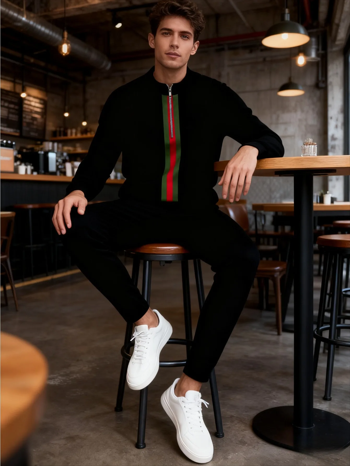 طقم رياضي بنصف سحاب مطبوع رقميًا للرجال من أوروبا وأمريكا - قماش سويت شيرت عالي الجودة صديق للبشرة