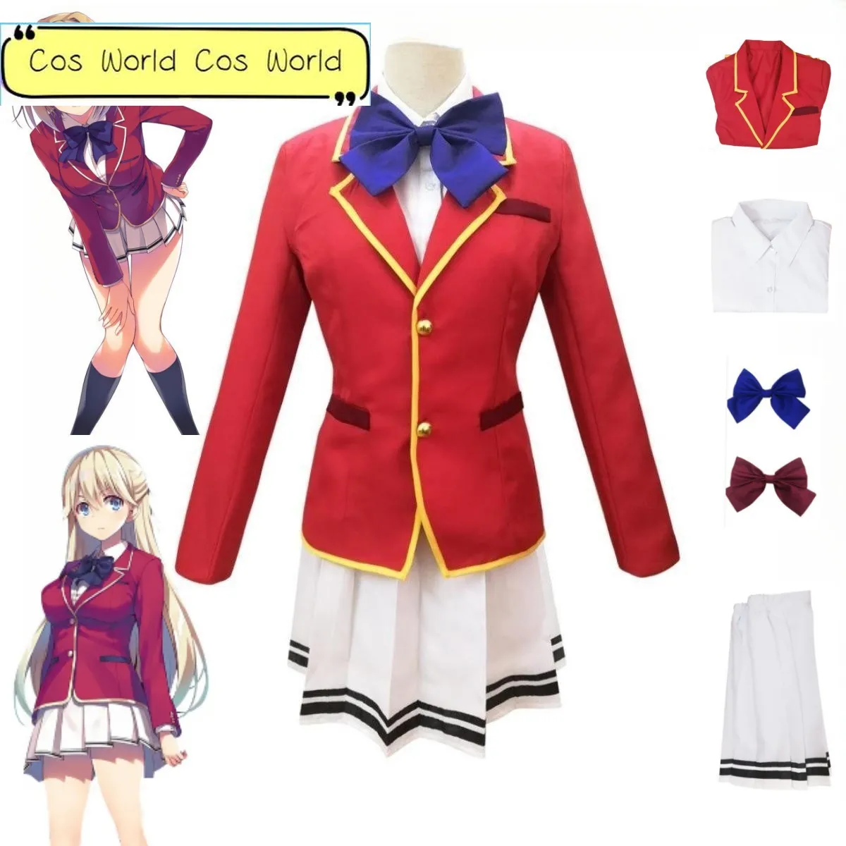 

Classroom of the Elite Horikita Suzune Cosplay Costume Wig Kushida Kikyou Cosplay Uniform School JK Skirts Red White Suit Girls