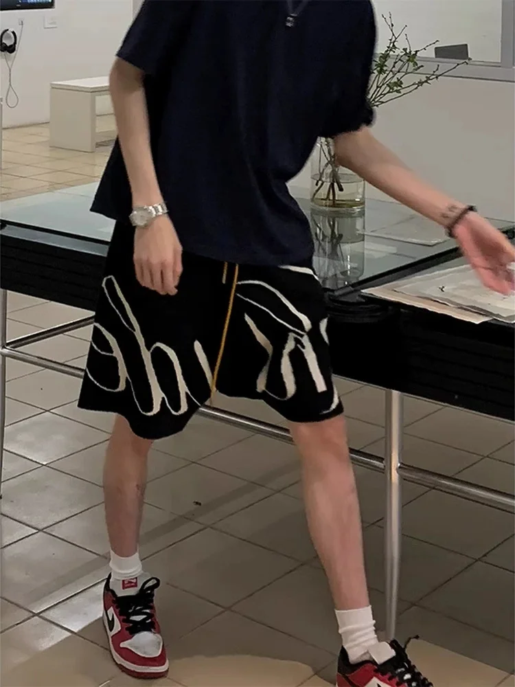 

Retro American Lettering Casual Sle Loose Fit Bla orts Women's Summer Loose Trendy Spor Five-Quarter Length Pants