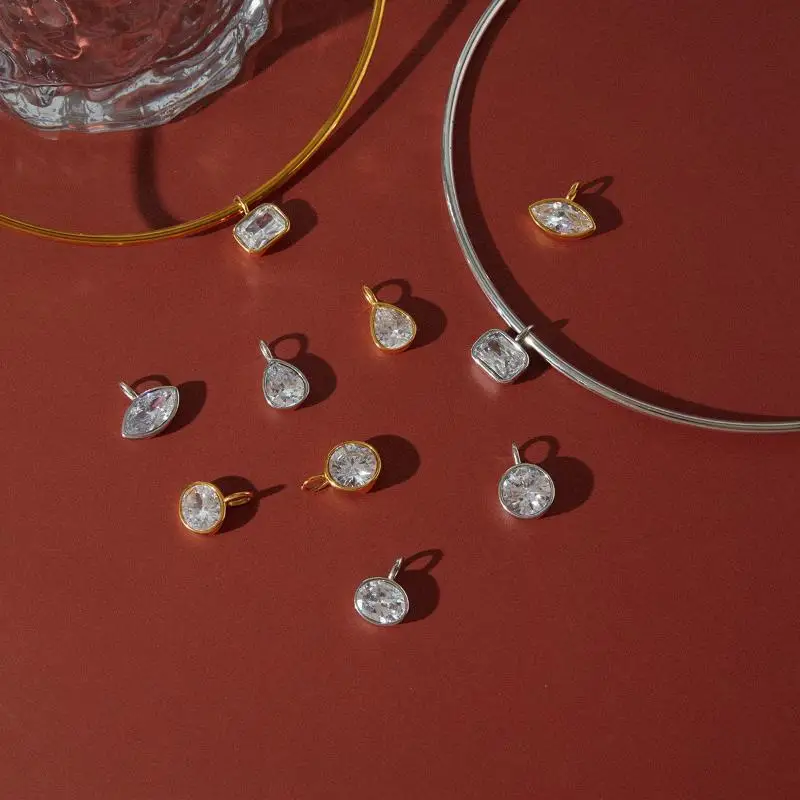 Zarte geometrische Zirkon-Anhänger-Halskette für Frauen, minimalistische Edelstahl-Halskette, modisches Schmuckgeschenk – Detail 16