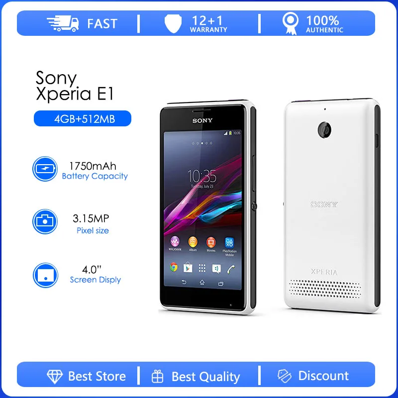 Sony Xperia E1 D2005 odnowiony-oryginalny odblokowany E1 512 RAM 4GB ROM 4.0 "dwurdzeniowy telefon komórkowy 3MP GSM Android 3G telefon komórkowy